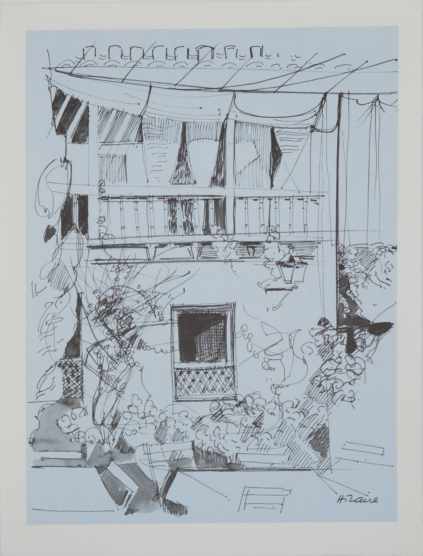 Camille HILAIRE : Façade d'une maison - Lithographie signée