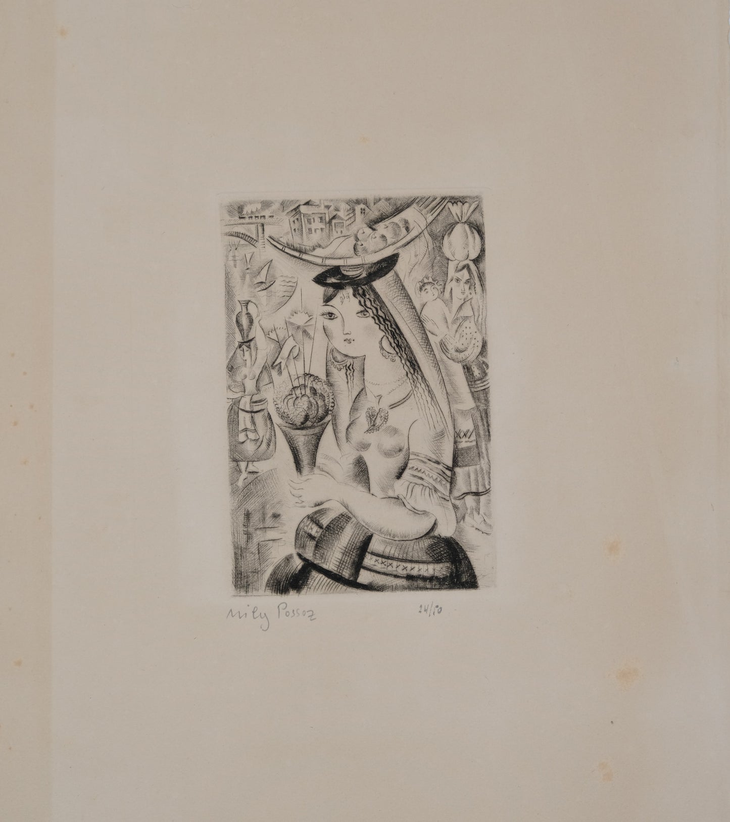 Mily POSSOZ : Etude de jeune fille portugaise - Gravure originale signée