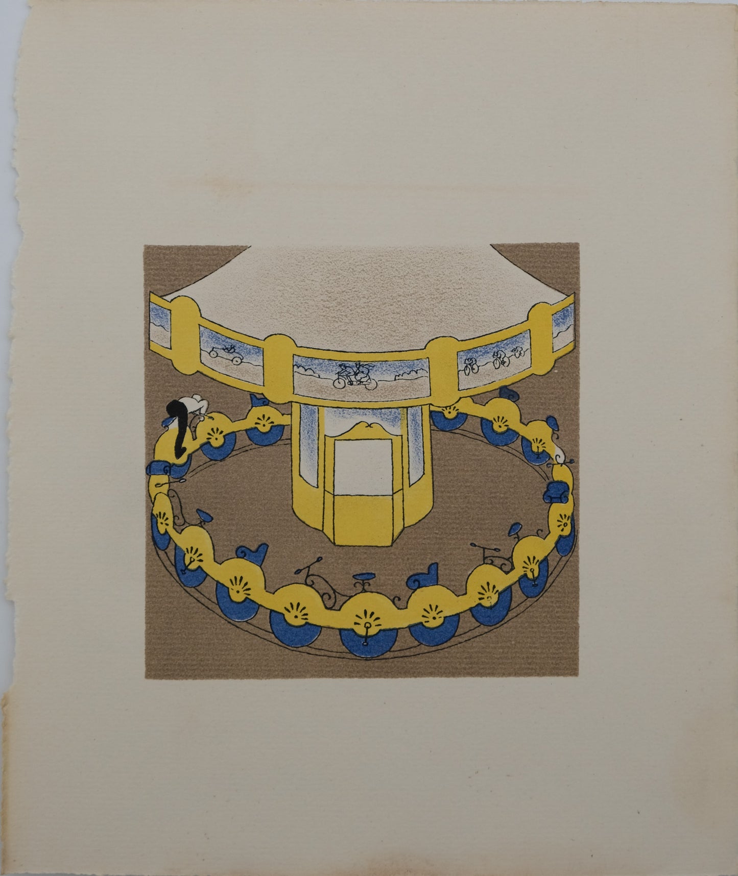 Lucien BOUCHER : Le manège à vélos - Lithographie originale