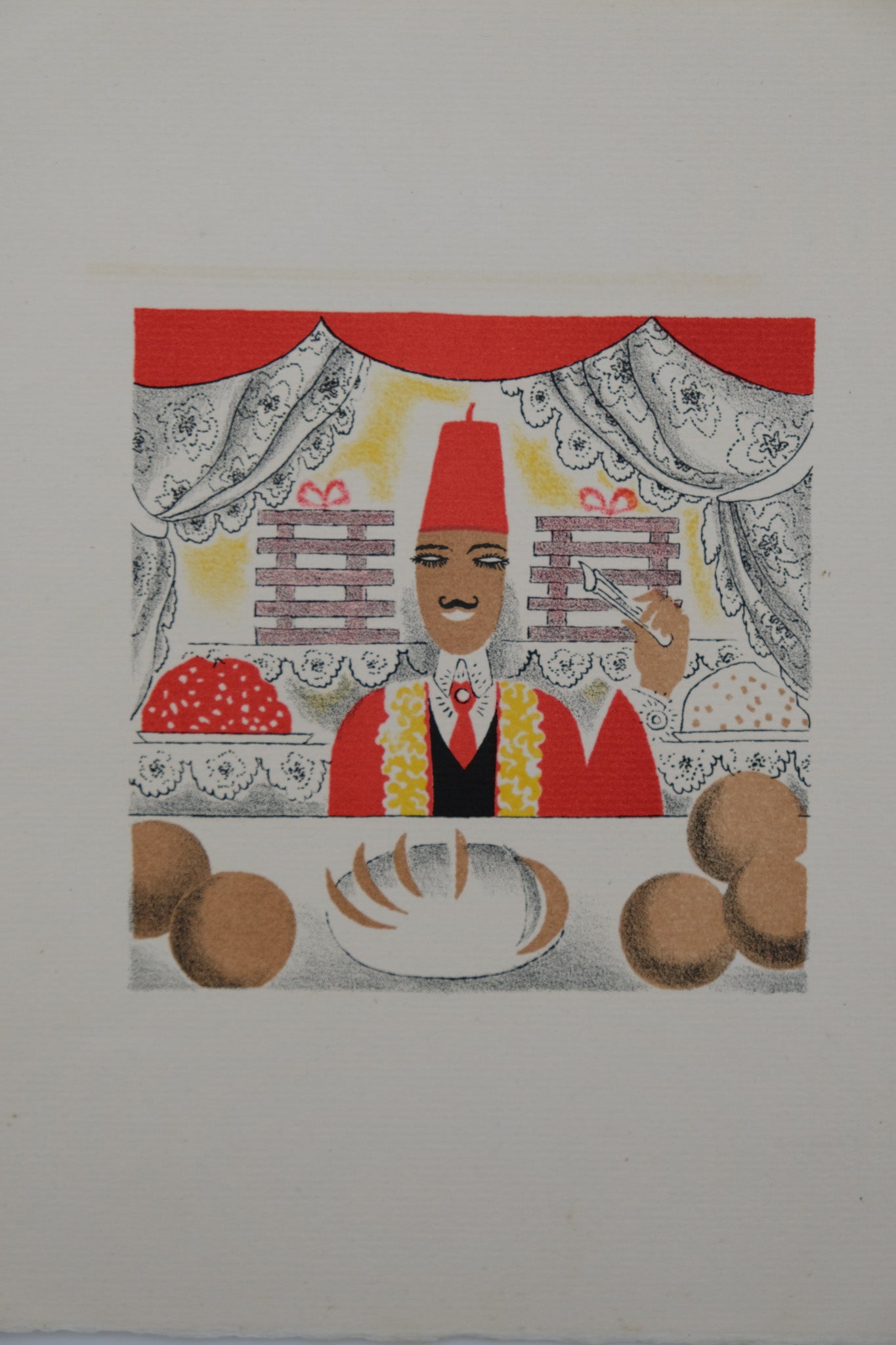 Lucien BOUCHER : Le Vendeur de pâtisserie orientales - Lithographie originale