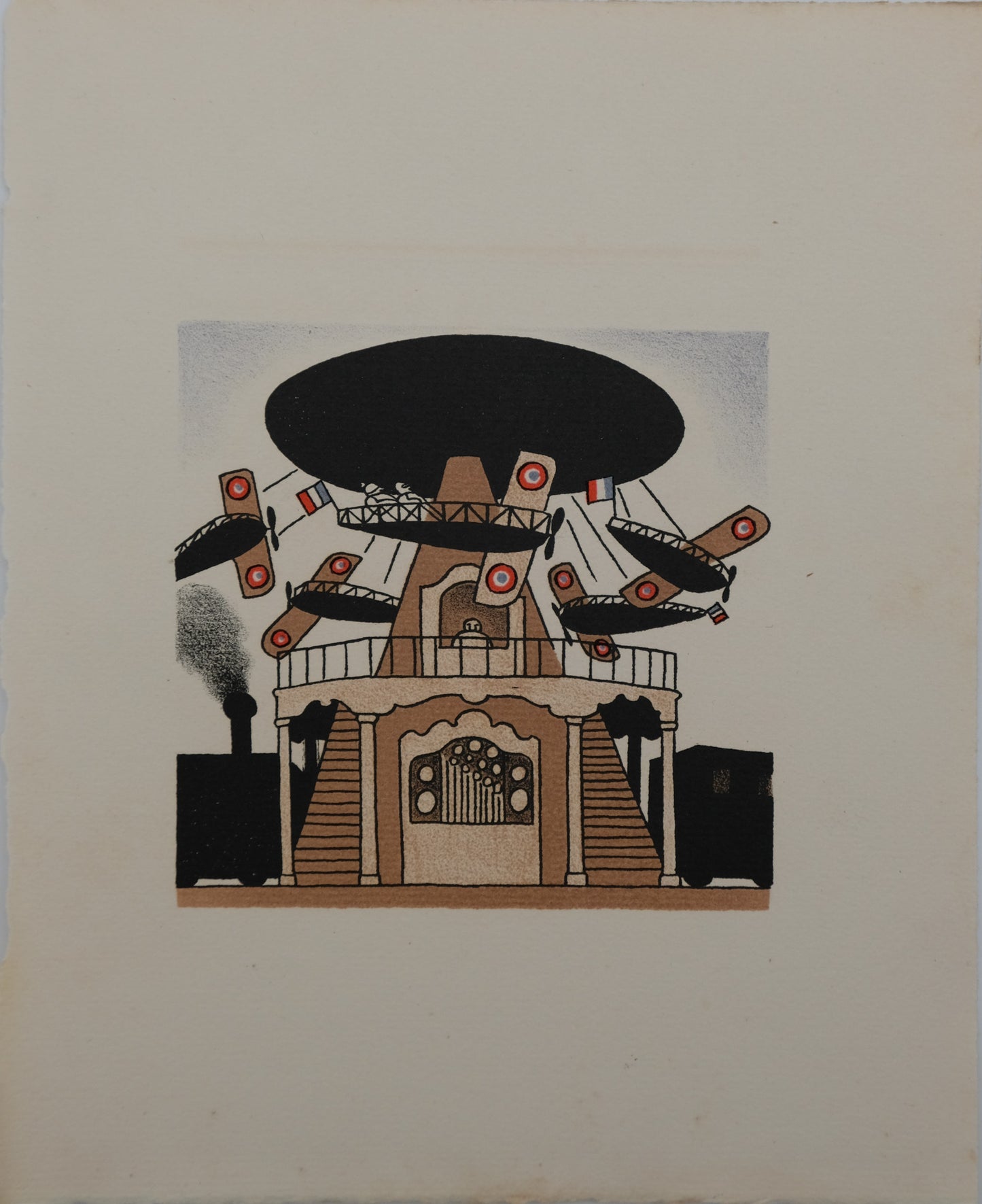 Lucien BOUCHER : Le Manège d'avions - Lithographie originale