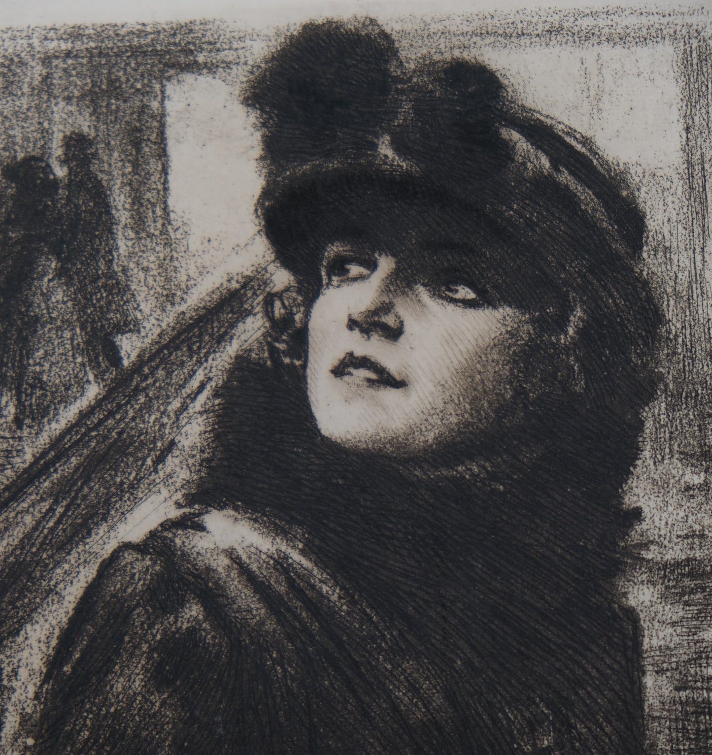 Alméry LOBEL RICHE : Portrait de femme au manteau de fourrure - Gravure originale signée
