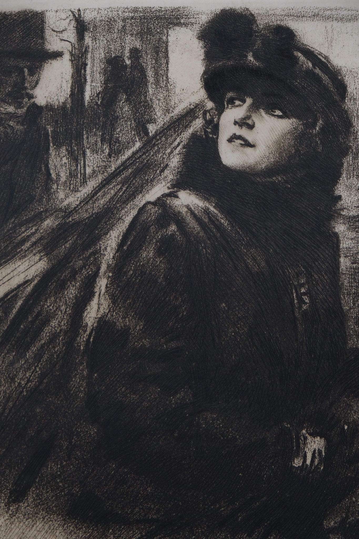 Alméry LOBEL RICHE : Portrait de femme au manteau de fourrure - Gravure originale signée