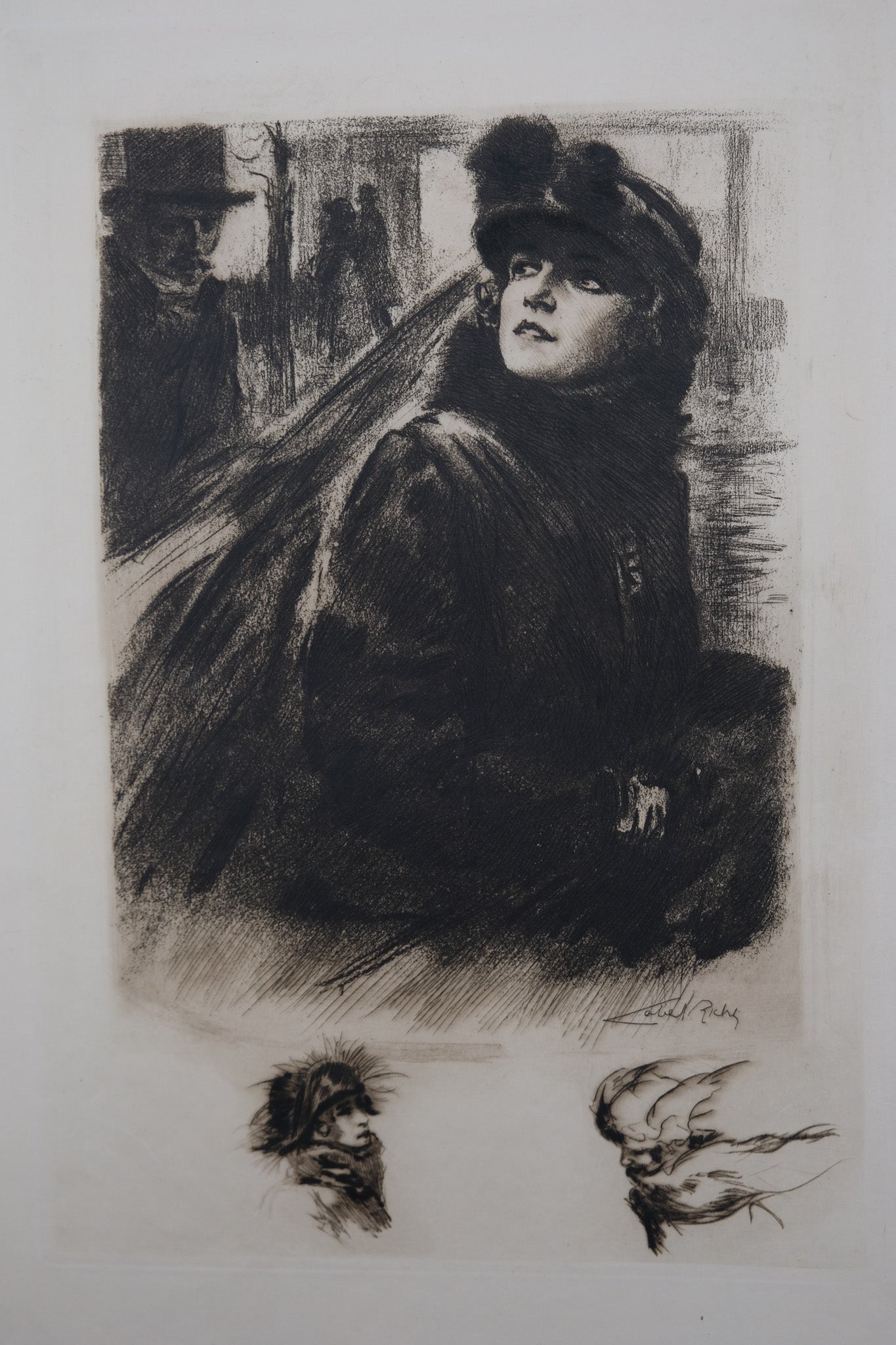 Alméry LOBEL RICHE : Portrait de femme au manteau de fourrure - Gravure originale signée