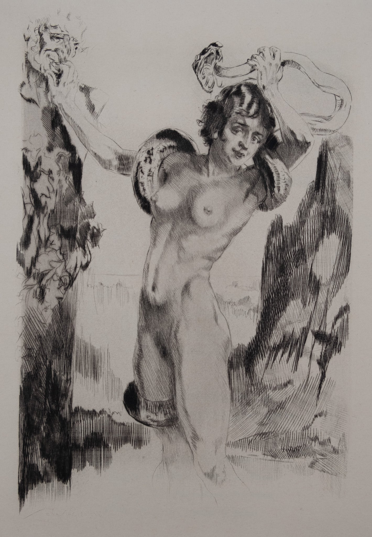 Alméry LOBEL RICHE : Nu au serpent - Gravure originale signée