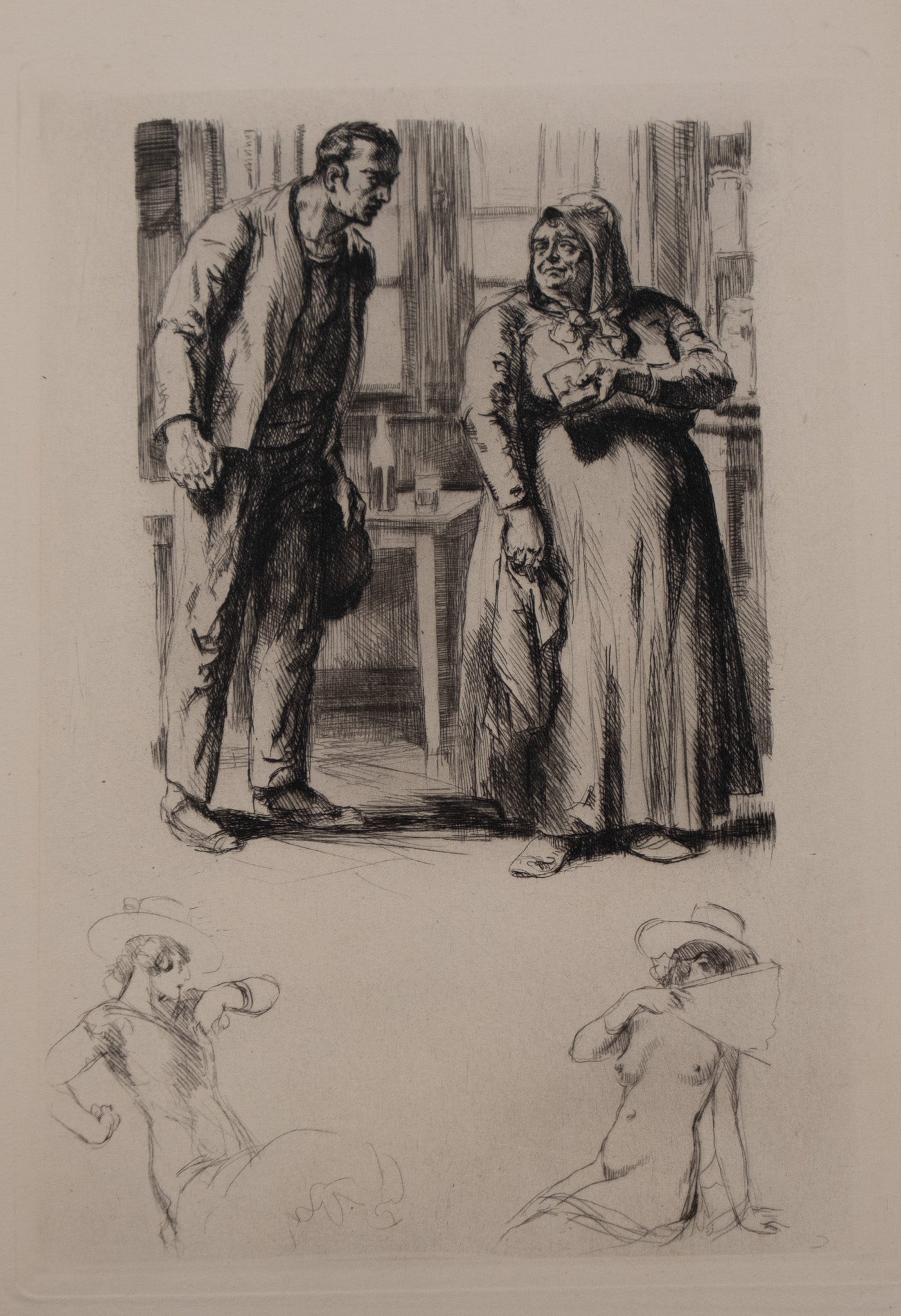 Alméry LOBEL RICHE : Discussion animée - Gravure originale