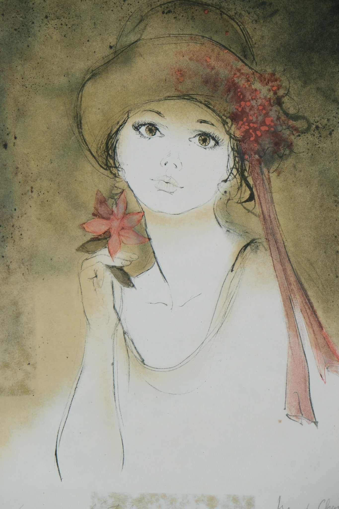 Bernard CHAROY : Sophie et son chapeau de fleurs - Lithographie originale signée