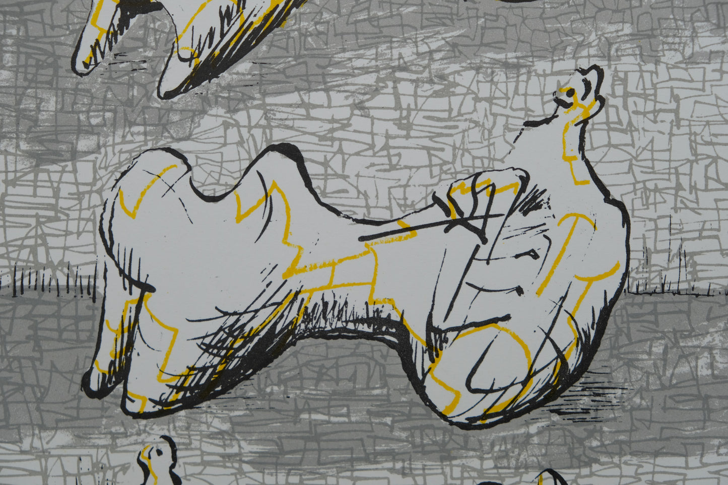 Henry MOORE : Trois personnages allongés - Lithographie originale signée