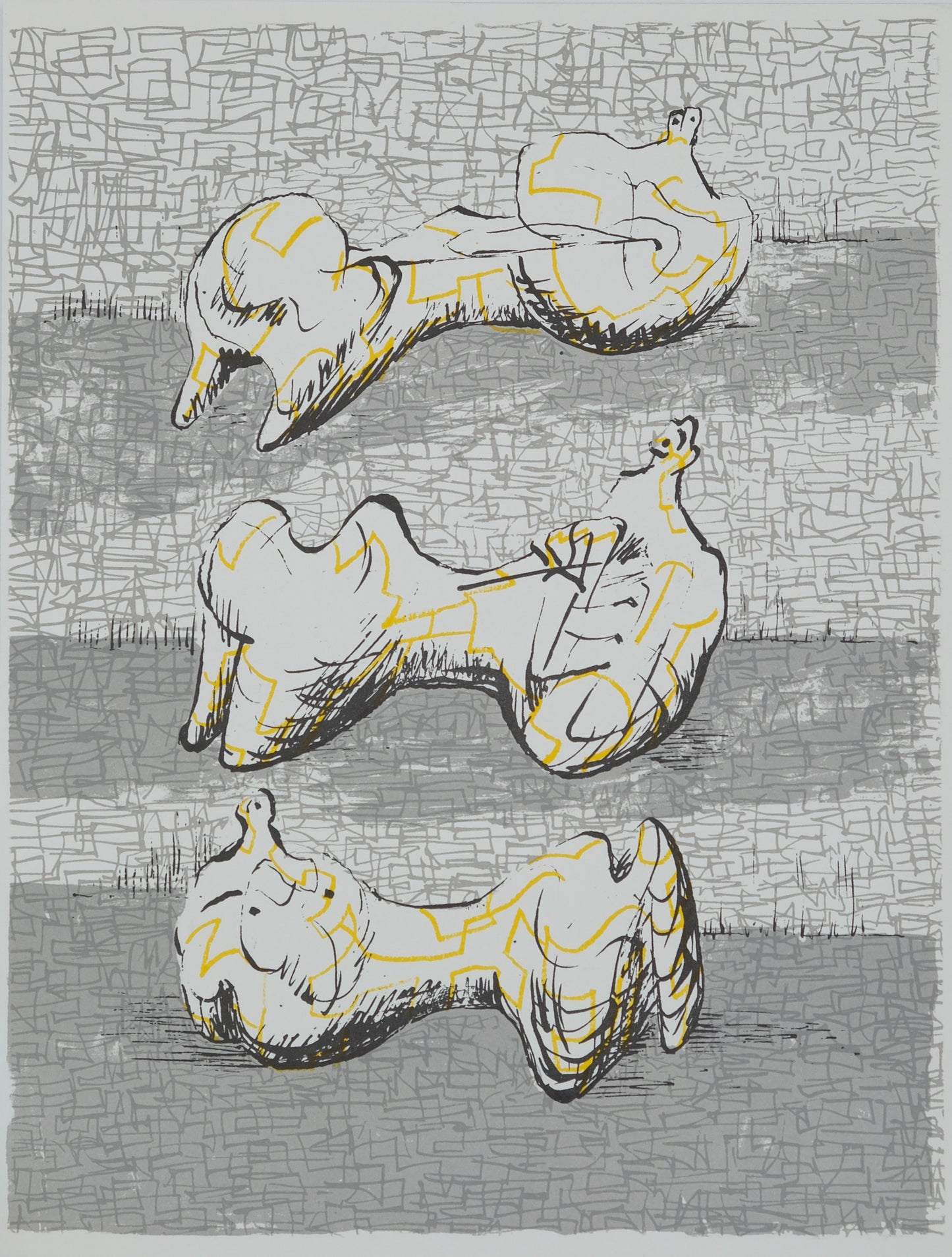 Henry MOORE : Trois personnages allongés - Lithographie originale signée