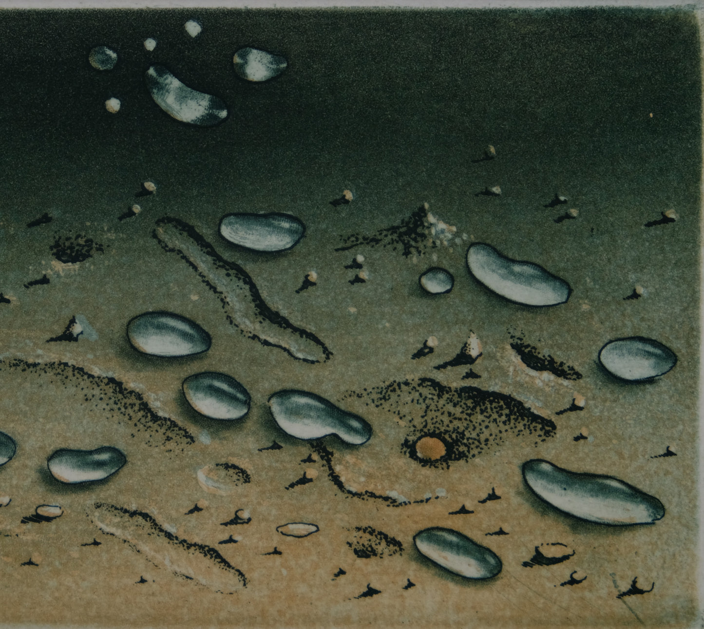Hiroshi ASADA : Zen, Gouttes d'eau sur le sable - Gravure originale signée