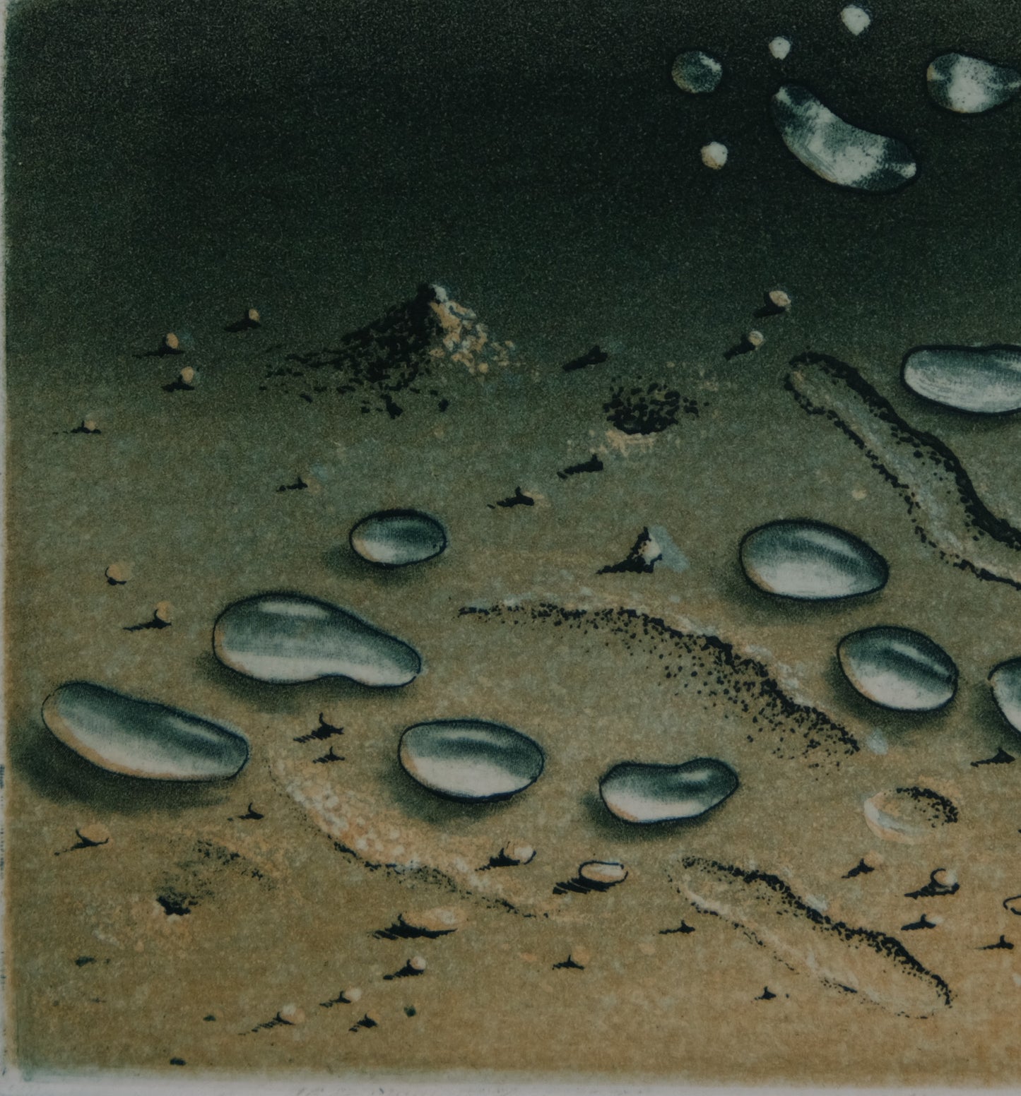 Hiroshi ASADA : Zen, Gouttes d'eau sur le sable - Gravure originale signée
