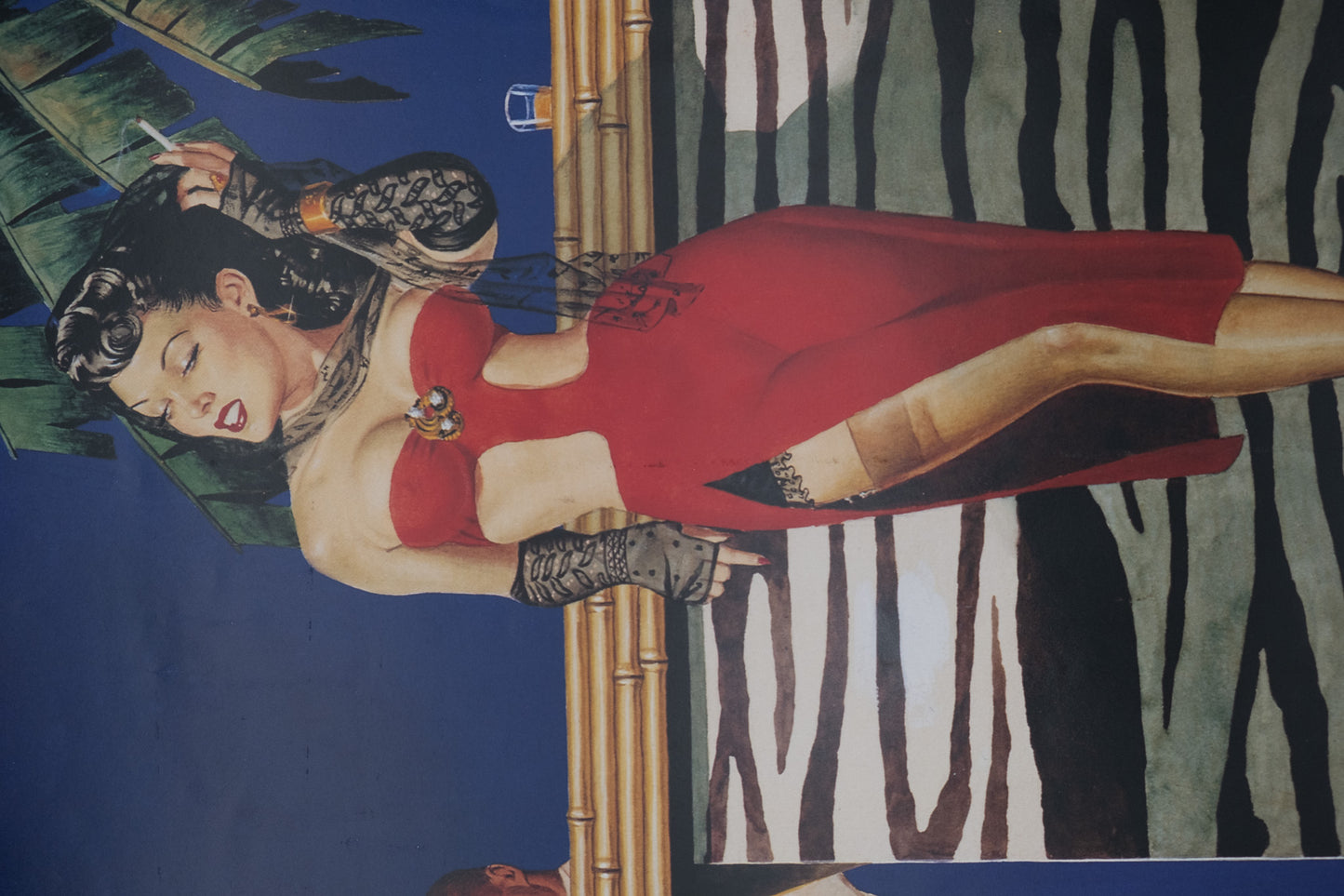 George GROSS : Pin up à la robe rouge - Affiche originale