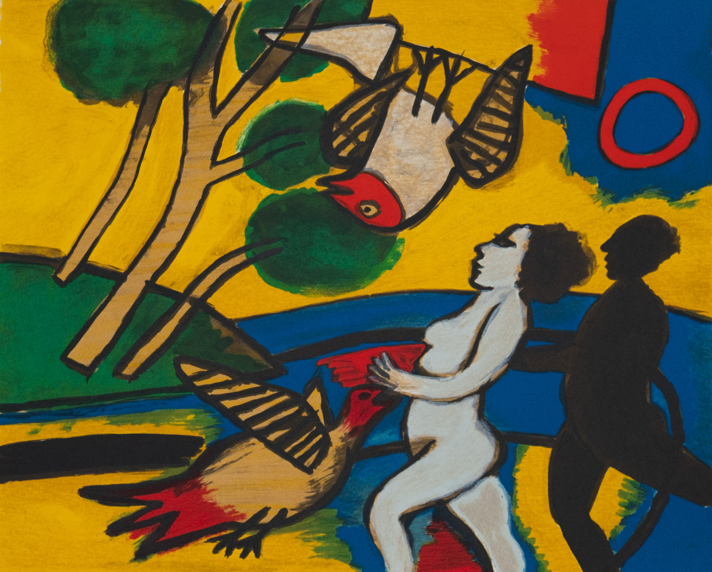 Guillaume CORNEILLE : La femme, l'ombre et les oiseaux - Lithographie originale