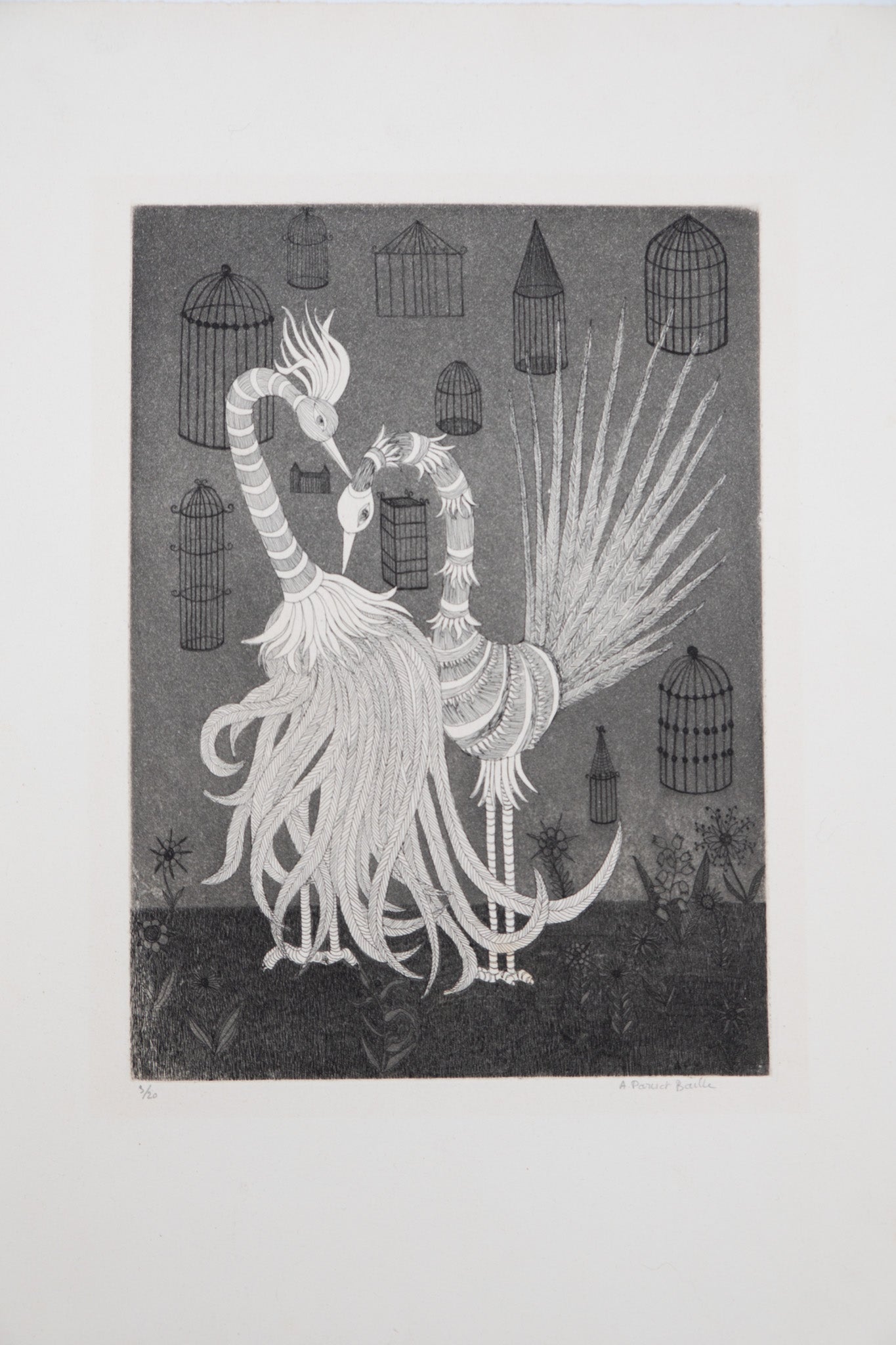 Anne PARISOT BAILLE : Parade nuptiale - Gravure originale signée