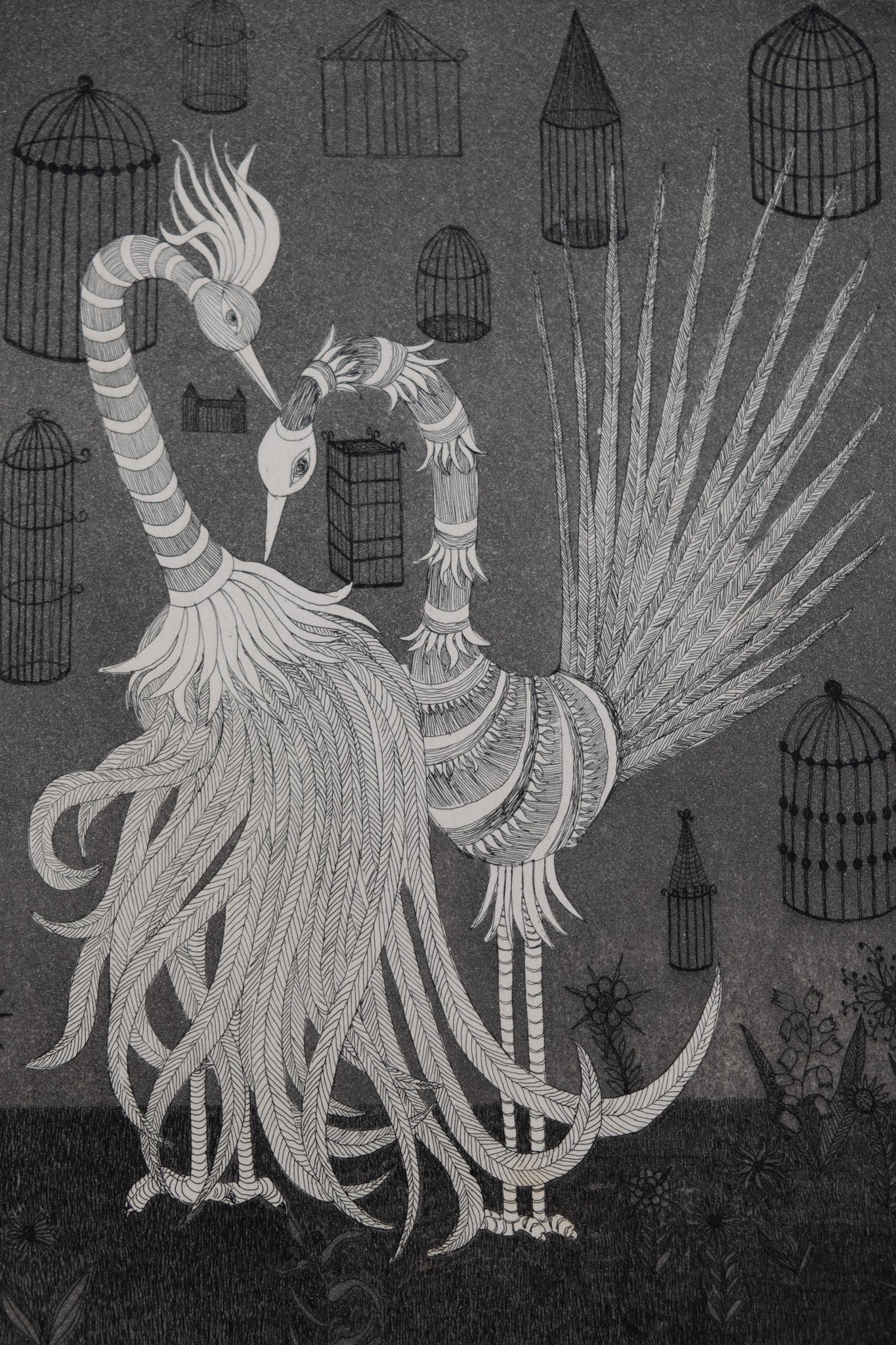 Anne PARISOT BAILLE : Parade nuptiale - Gravure originale signée