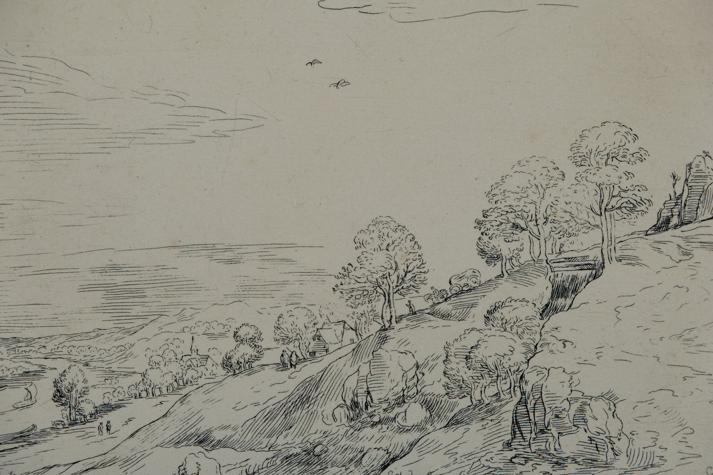 Pieter BRUEGHEL (l'ancien) : Paysage en bord de rivière - Gravure originale signée