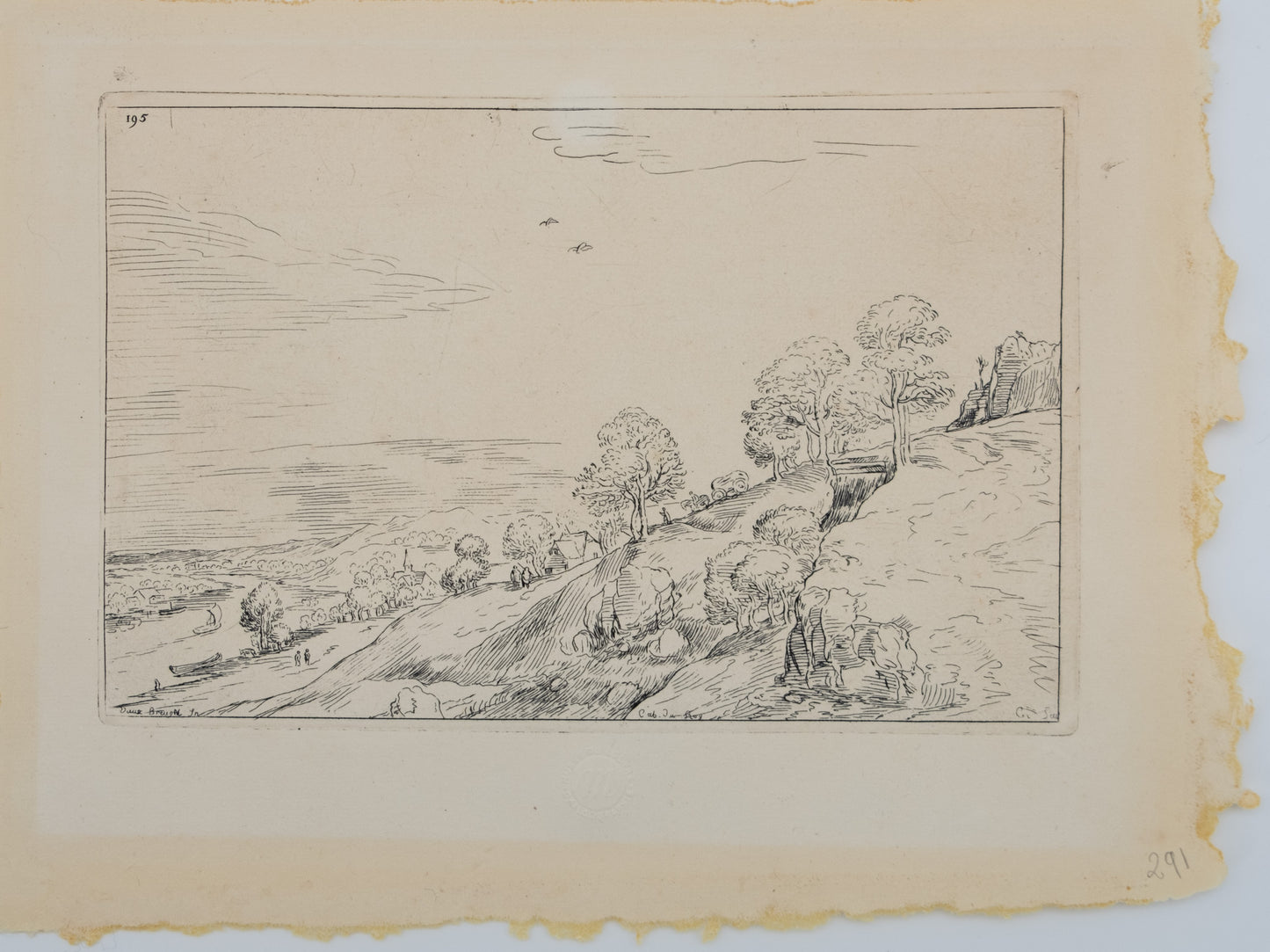Pieter BRUEGHEL (l'ancien) : Paysage en bord de rivière - Gravure originale signée