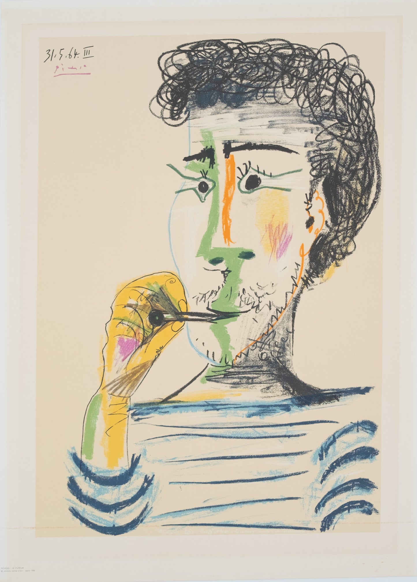 Pablo PICASSO : Homme à la marinière et à la cigarette - Lithographie signée