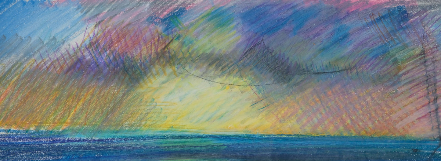 Camille HILAIRE : Le soir sur la mer - Pastel sur papier original signé et dédicacé