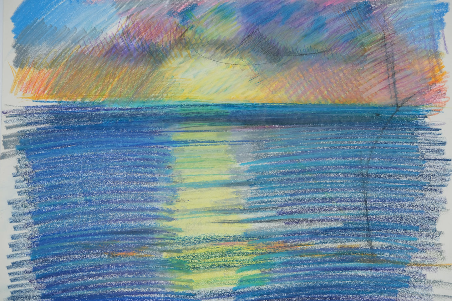 Camille HILAIRE : Le soir sur la mer - Pastel sur papier original signé et dédicacé