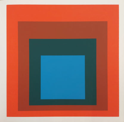 Josef ALBERS : Homage to the square blue + darkgreen with 2 reds - Sérigraphie en couleurs