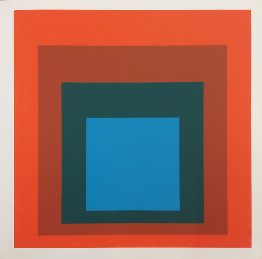 Josef ALBERS : Homage to the square blue + darkgreen with 2 reds - Sérigraphie en couleurs