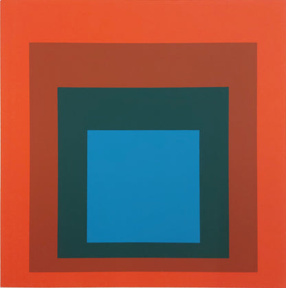 Josef ALBERS : Homage to the square blue + darkgreen with 2 reds - Sérigraphie en couleurs