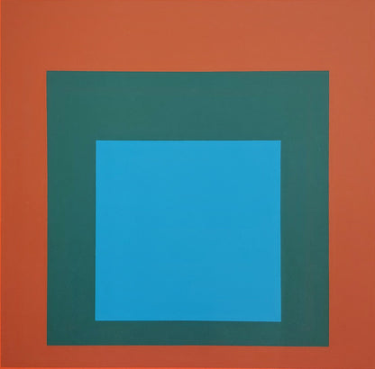 Josef ALBERS : Homage to the square blue + darkgreen with 2 reds - Sérigraphie en couleurs