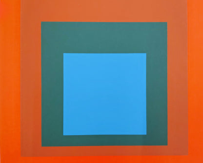 Josef ALBERS : Homage to the square blue + darkgreen with 2 reds - Sérigraphie en couleurs