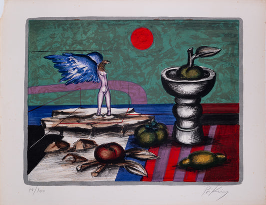 Franz PRIKING : Créature fantastique sous le soleil rouge - Lithographie originale signée