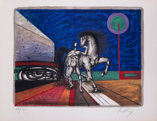 Franz PRIKING : Promenade équestre au Clair de Lune - Lithographie originale signée