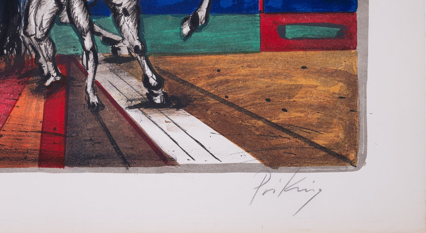 Franz PRIKING : Promenade équestre au Clair de Lune - Lithographie originale signée