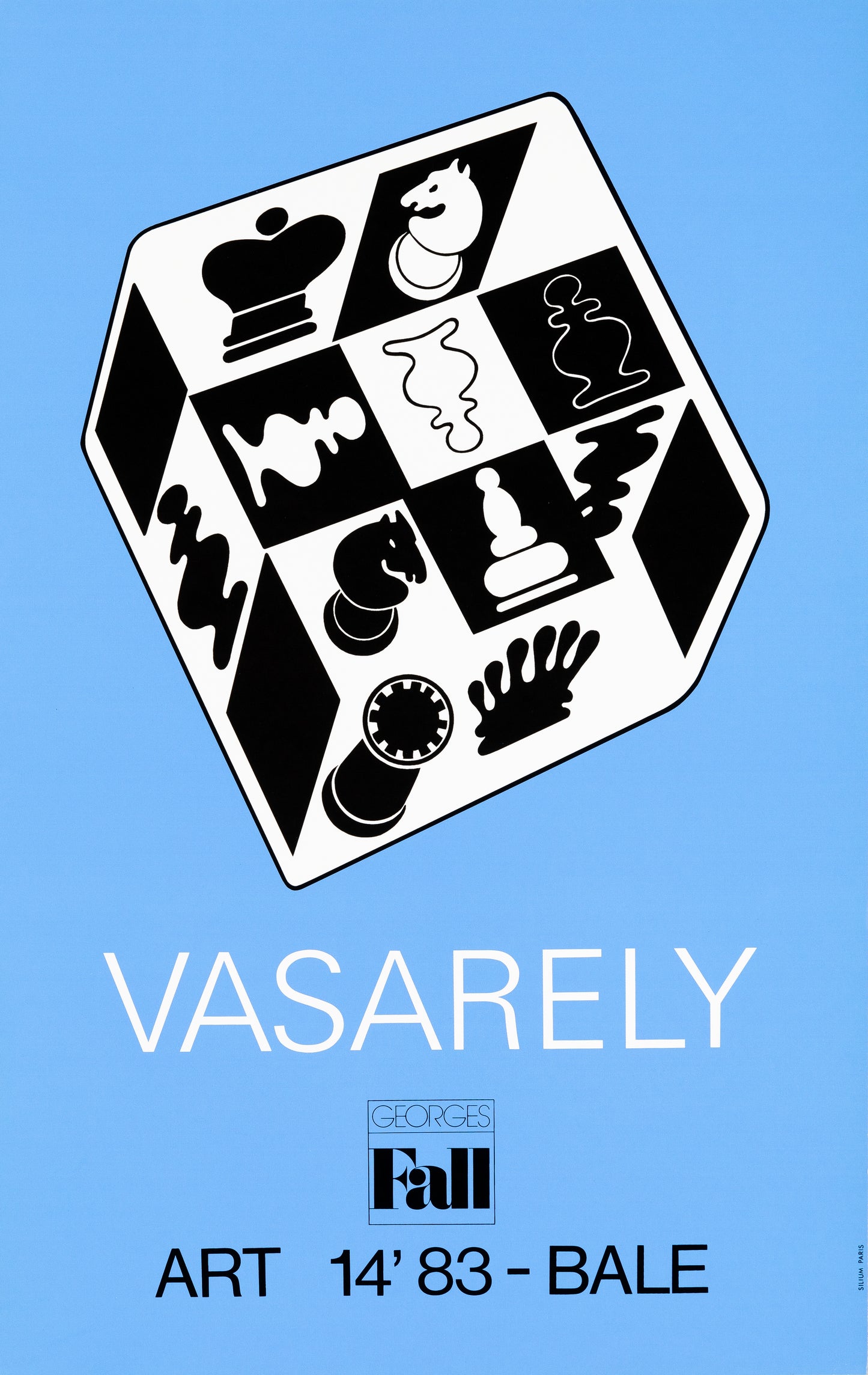 Victor VASARELY : Jeu d'échecs bleu - Affiche originale