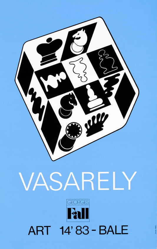 Victor VASARELY : Jeu d'échecs bleu - Affiche originale