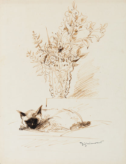 André DIGNIMONT : La chatte - Dessin original signé