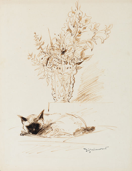 André DIGNIMONT : La chatte - Dessin original signé