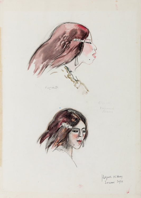 Jacques NAM : Srira, jeune rousse - Dessin original signé