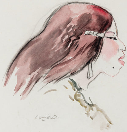 Jacques NAM : Srira, jeune rousse - Dessin original signé