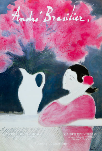 André BRASILIER : Jeune femme au bouquet - Affiche originale signée