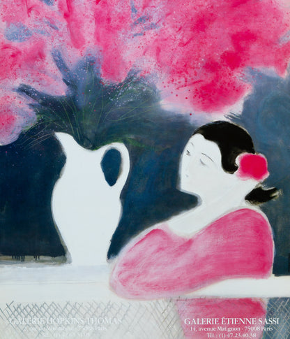 André BRASILIER : Jeune femme au bouquet - Affiche originale signée