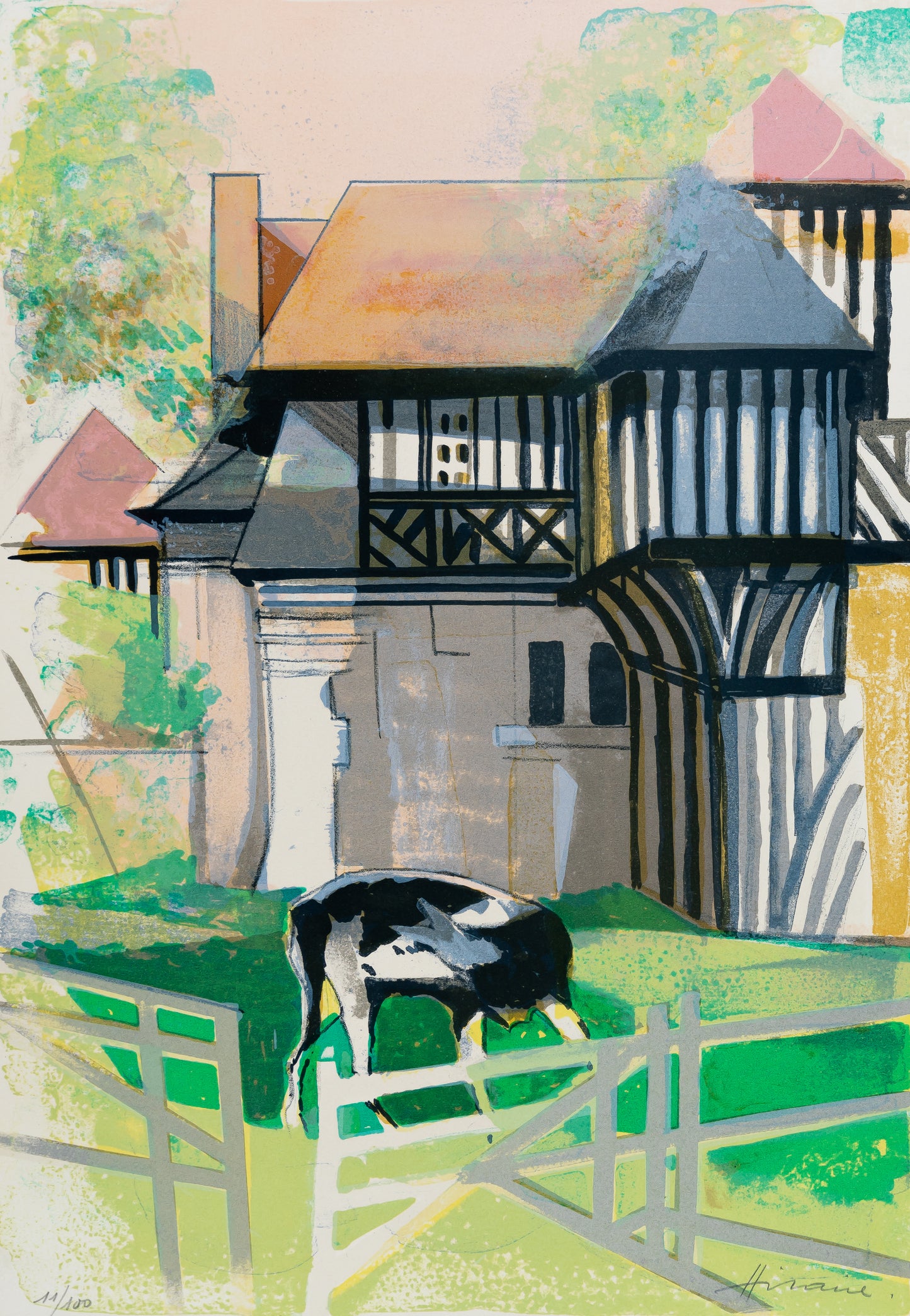 Camille HILAIRE : Maison normande à colombage  - Lithographie originale signée