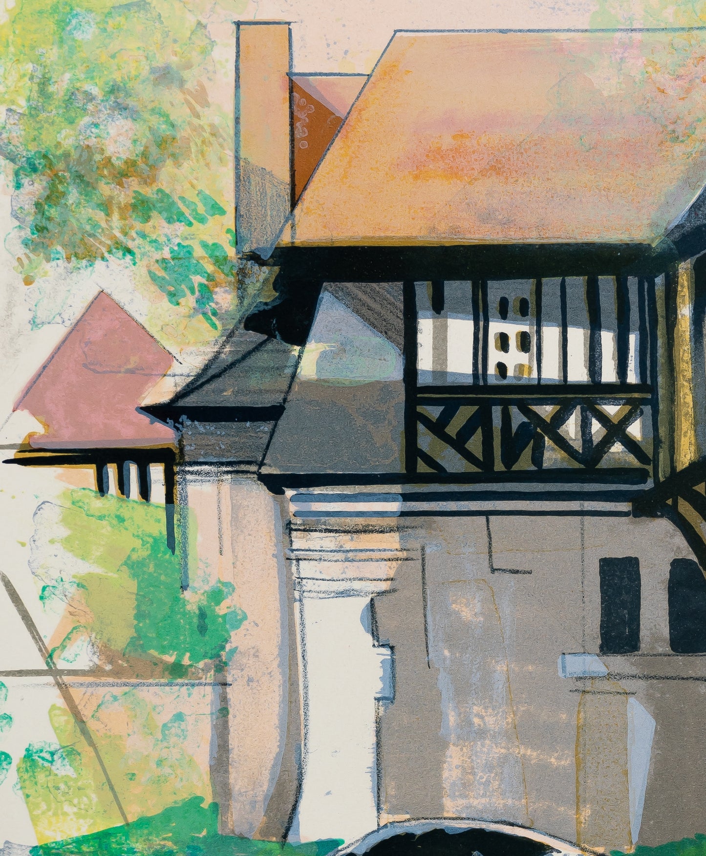 Camille HILAIRE : Maison normande à colombage  - Lithographie originale signée