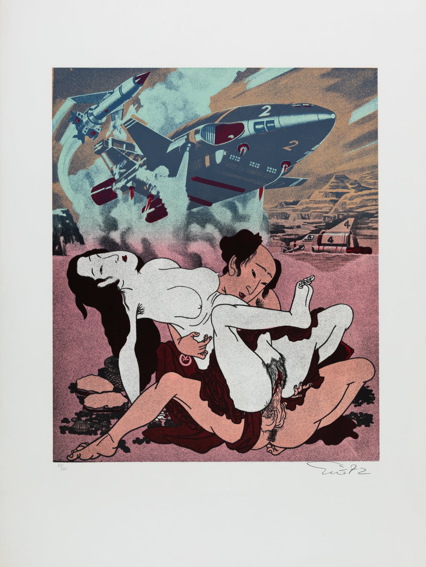 ERRO :  Shunga et missiles - Lithographie originale signée