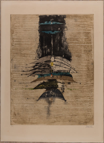 Johnny FRIEDLAENDER : Composition aux oiseaux bleus - Gravure originale signée