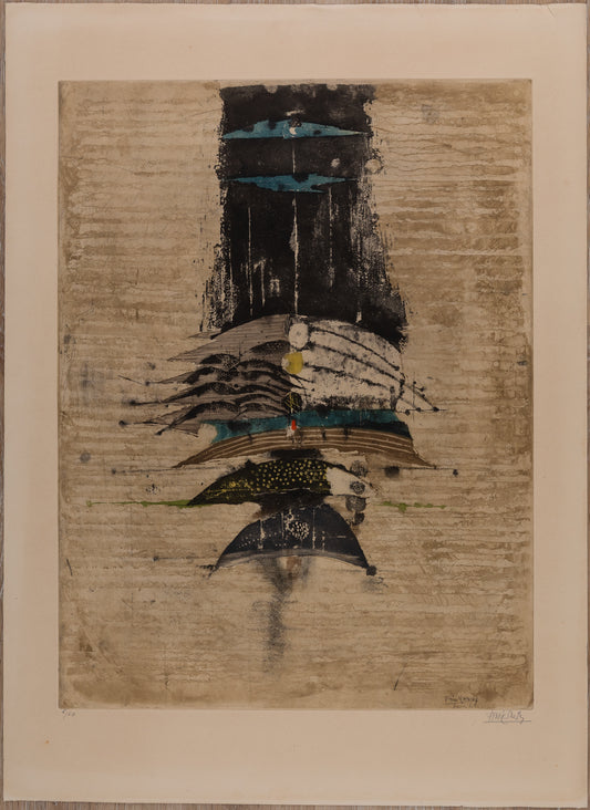 Johnny FRIEDLAENDER : Composition aux oiseaux bleus - Gravure originale signée