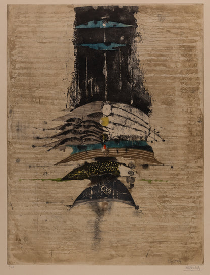 Johnny FRIEDLAENDER : Composition aux oiseaux bleus - Gravure originale signée