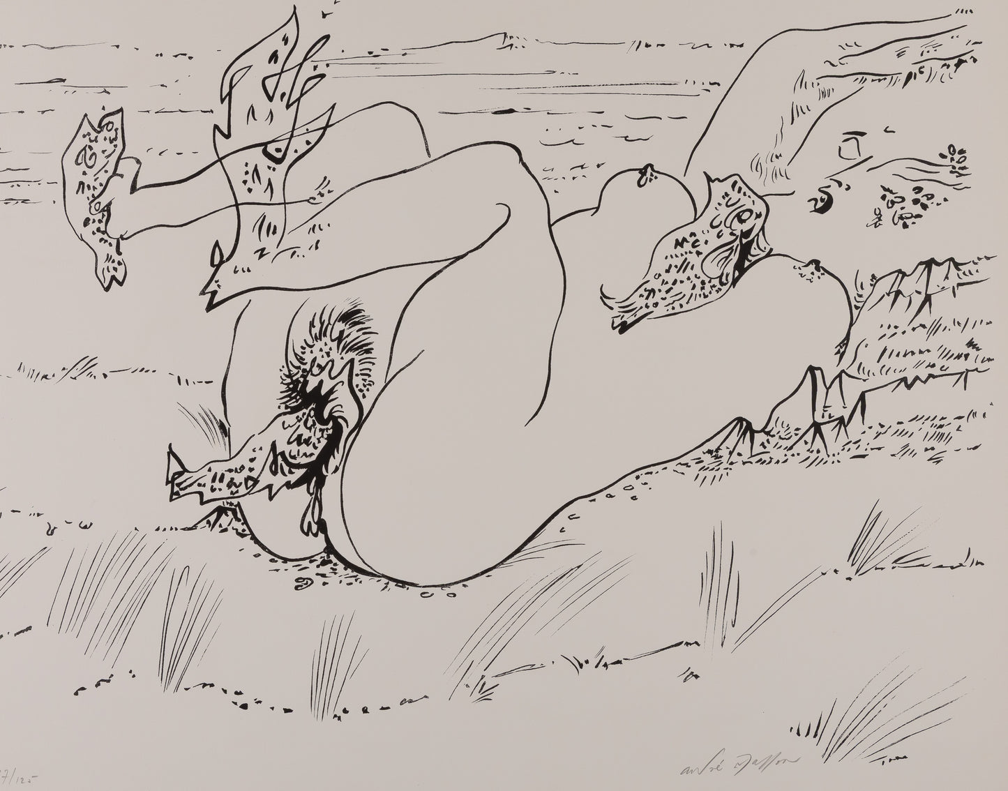 André MASSON : Erotique aux poissons - Lithographie originale signée