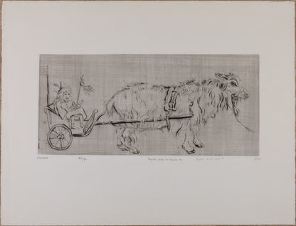 Mordecaï MOREH : Sylvie avec la chèvre - Gravure originale signée