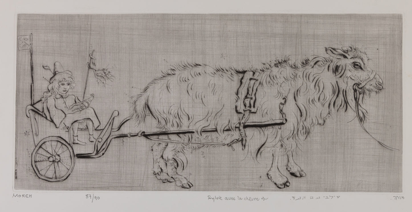 Mordecaï MOREH : Sylvie avec la chèvre - Gravure originale signée