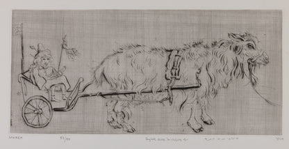 Mordecaï MOREH : Sylvie avec la chèvre - Gravure originale signée